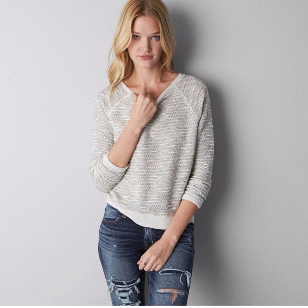 American Eagle Metallic Marled Gray Sweater Top
